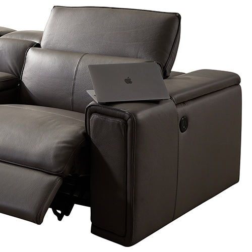 Atlanta 6-Seater Grey Leather Electric Recliner Corner Sofa