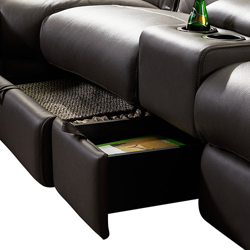 Atlanta 6-Seater Grey Leather Electric Recliner Corner Sofa