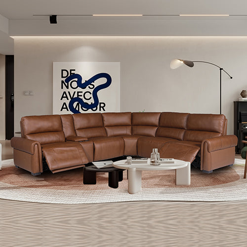 Havana 6-Seater Leather Recliner Sectional – Dark Brown