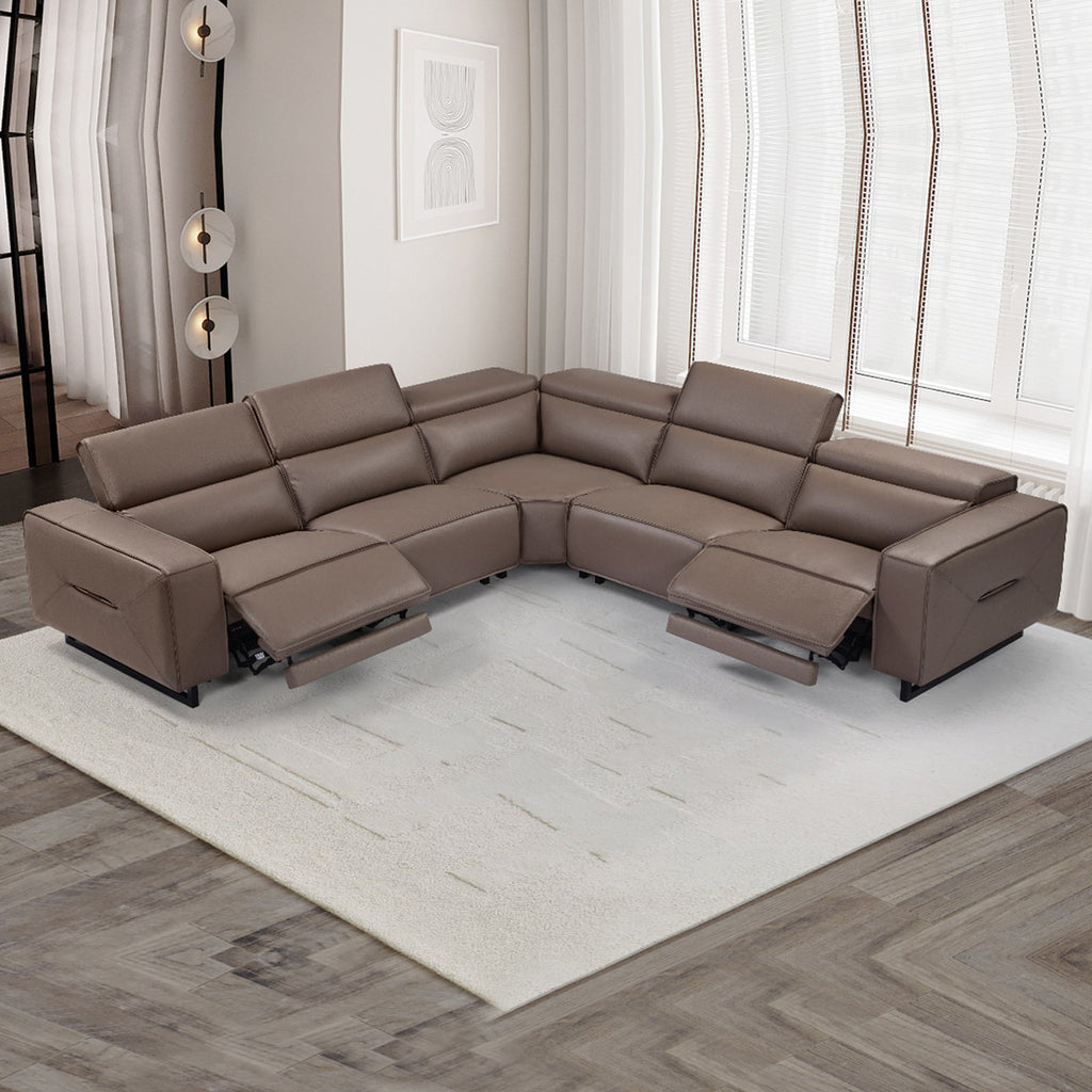 5-Seater Cow Leather Power Recliner Corner Sofa