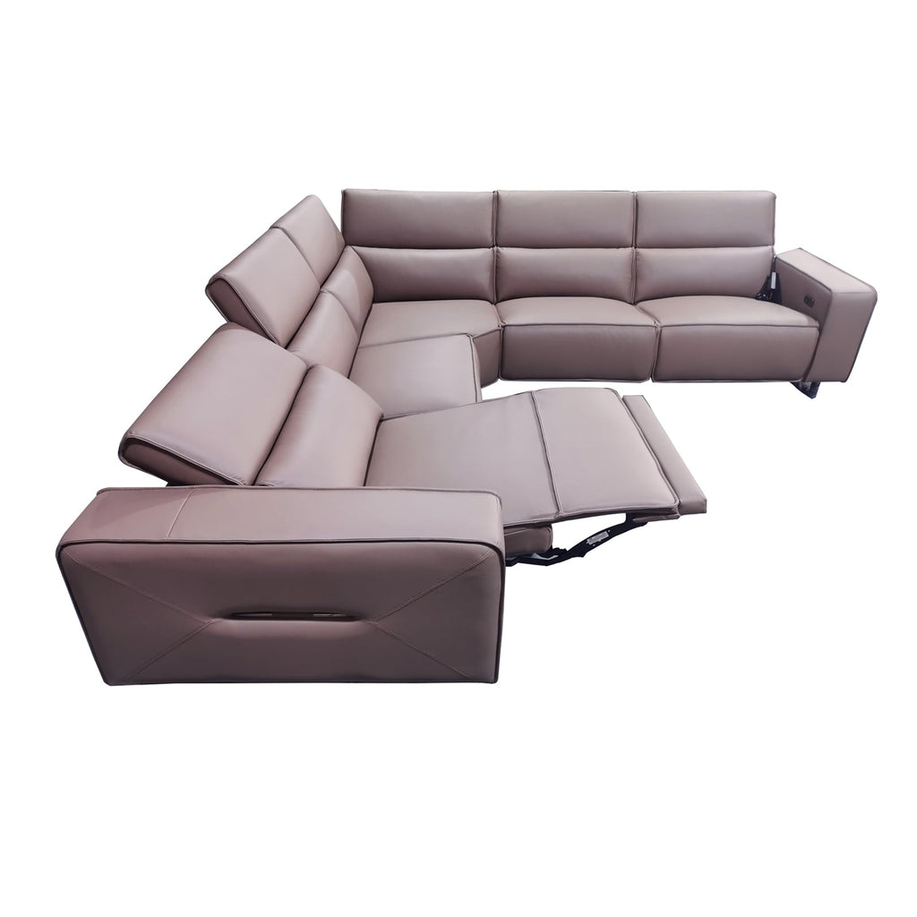 5-Seater Cow Leather Power Recliner Corner Sofa