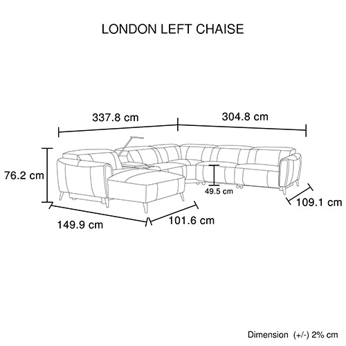 London 5-Seater Leather Power Recliner – Left Chaise