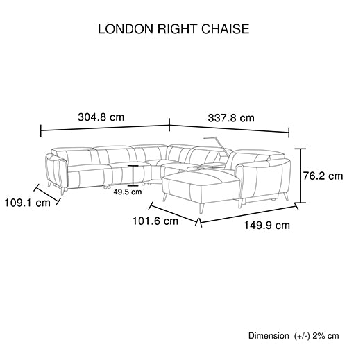 London 5-Seater Leather Power Recliner – Right Chaise