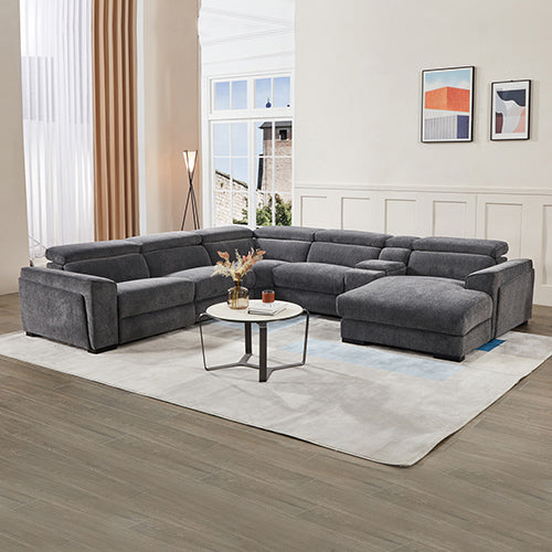 Sorrento Grey Fabric Electric Recliner Corner Sofa with Chaise