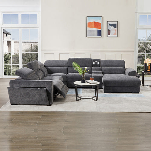 Sorrento Grey Fabric Electric Recliner Corner Sofa with Chaise