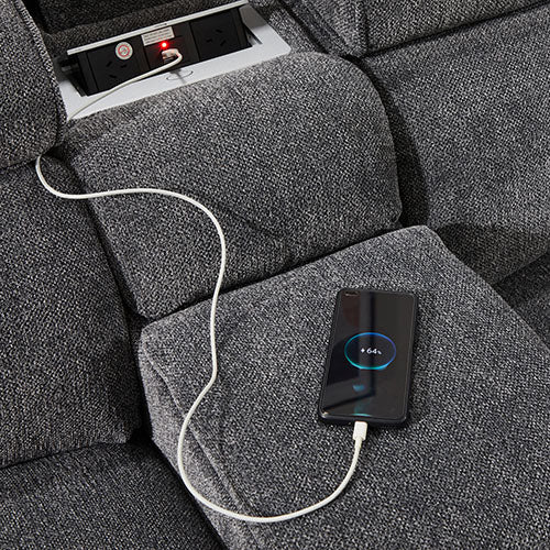 Sorrento Grey Fabric Electric Recliner Corner Sofa with Chaise