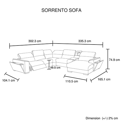 Sorrento Grey Fabric Electric Recliner Corner Sofa with Chaise