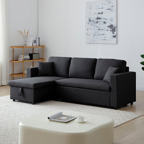 Multifunctional Sofa Bed Fabric Upholstery Chaise Section Comfy Cushions Armrests