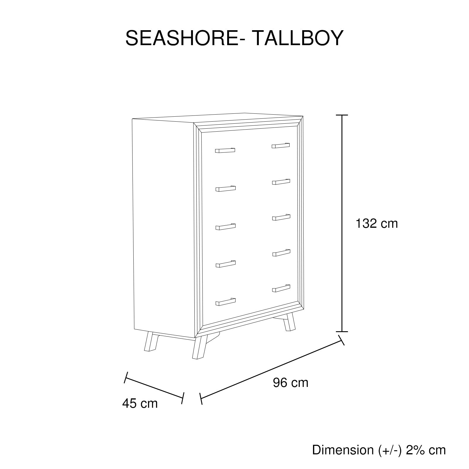 Seashore Solid Acacia 5-Drawer Tallboy