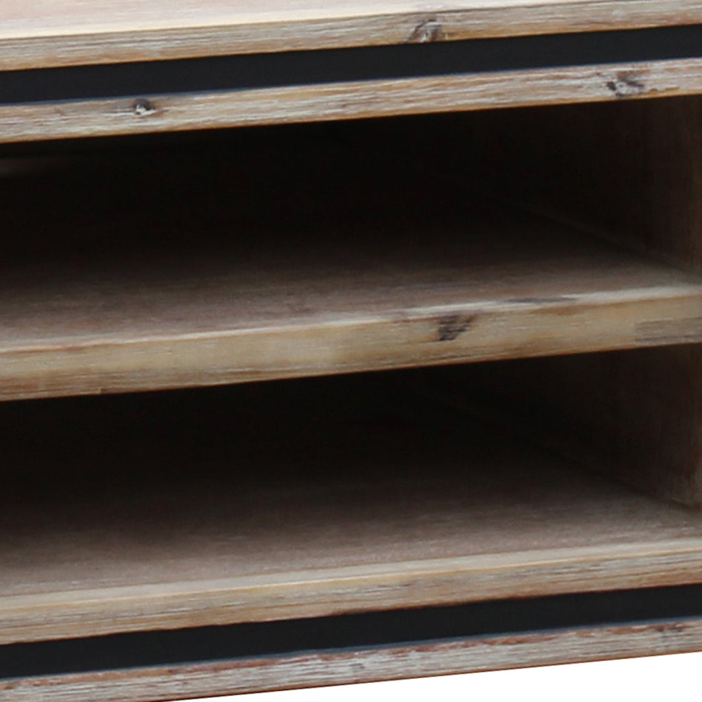 TV Cabinet with 2 Storage Drawers Cabinet Solid Acacia Wooden Entertainment Unit in Sliver Bruch Colour