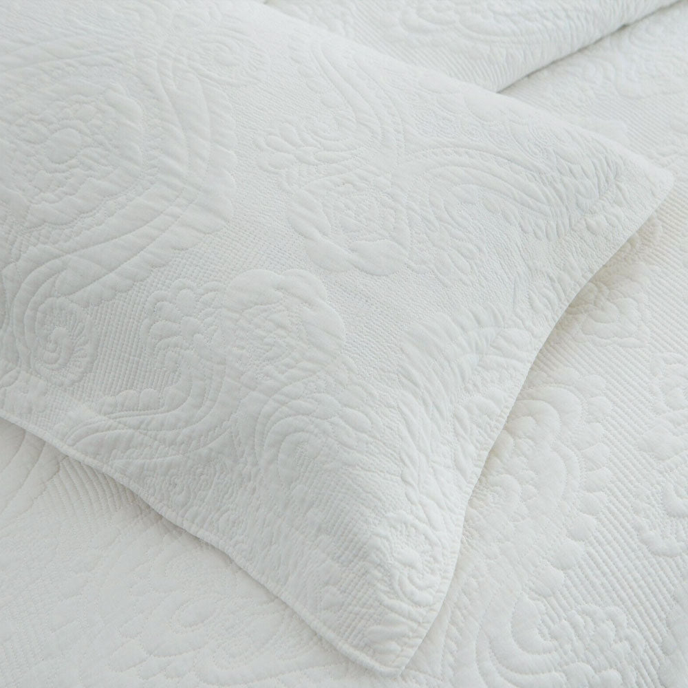 Damask Cotton Coverlet Set – White, Queen