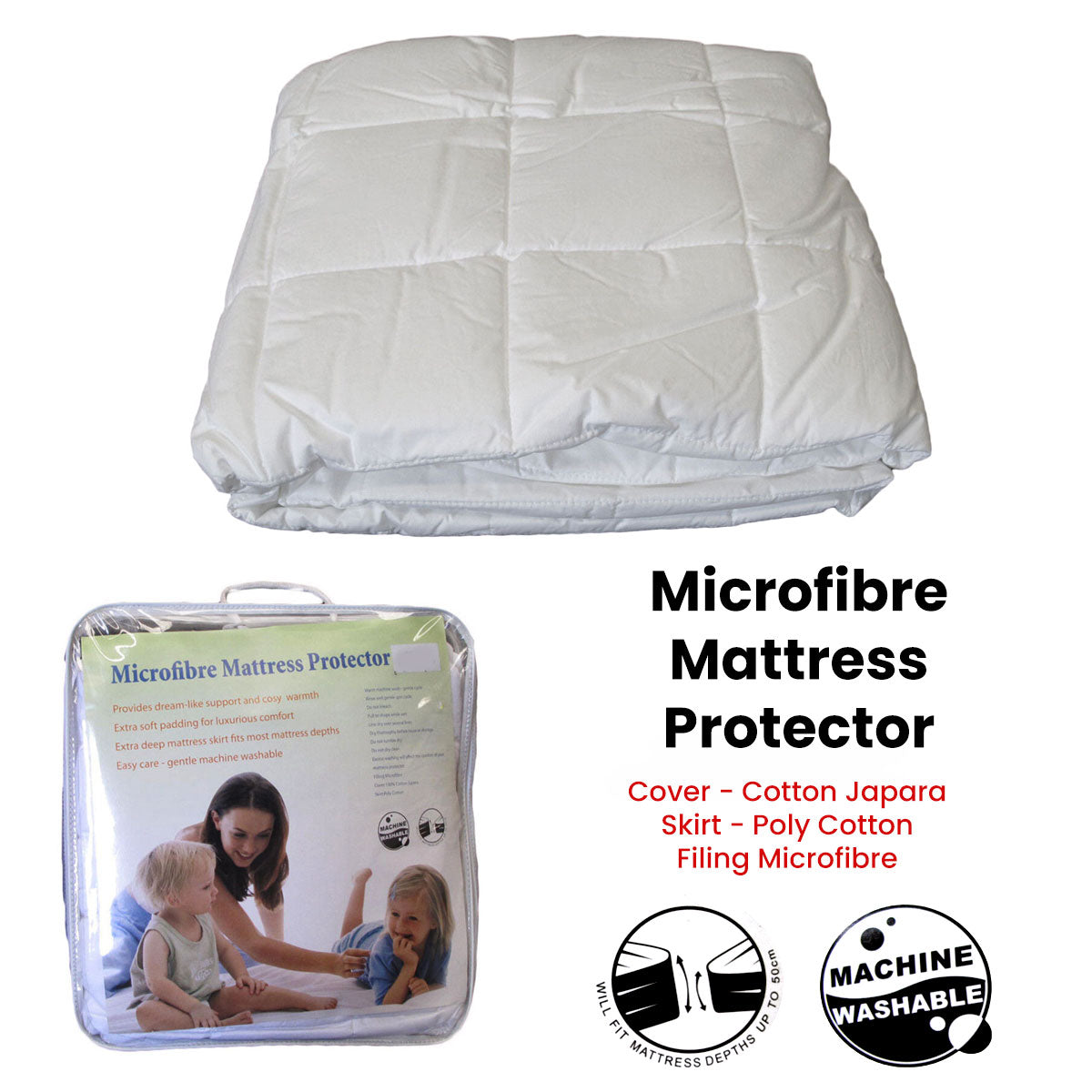 Cotton Japara Quilted Mattress Protector – White, Single