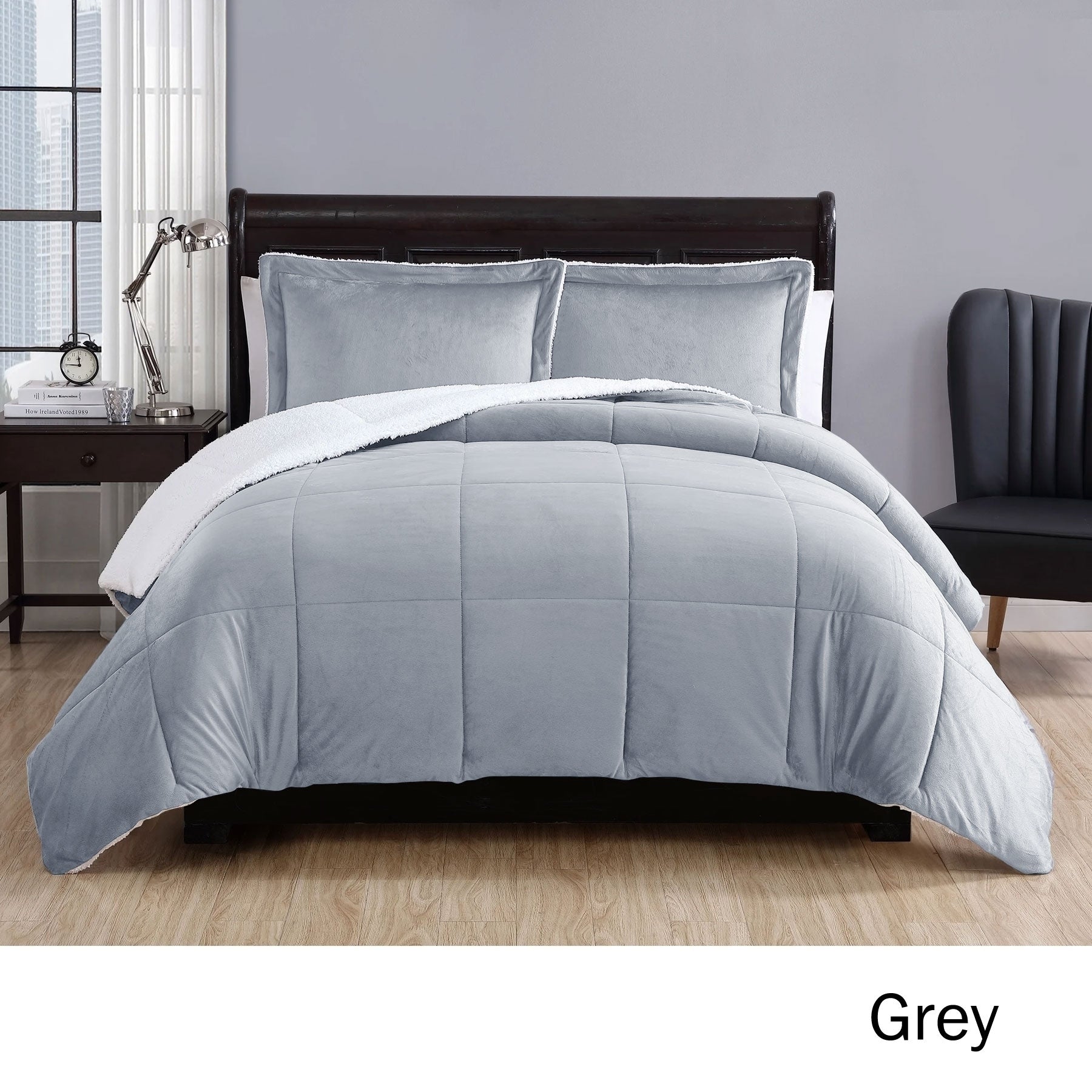 Reversible Micro Mink Comforter Set – Grey, King, 3 Piece