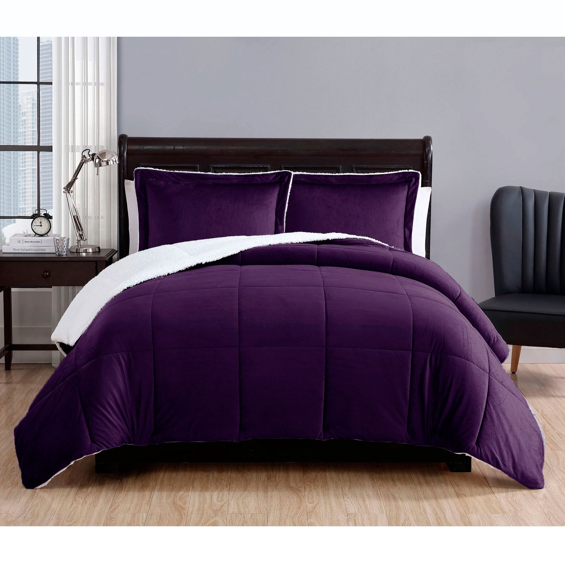 Reversible Micro Mink Comforter Set – Purple, King, 3 Piece