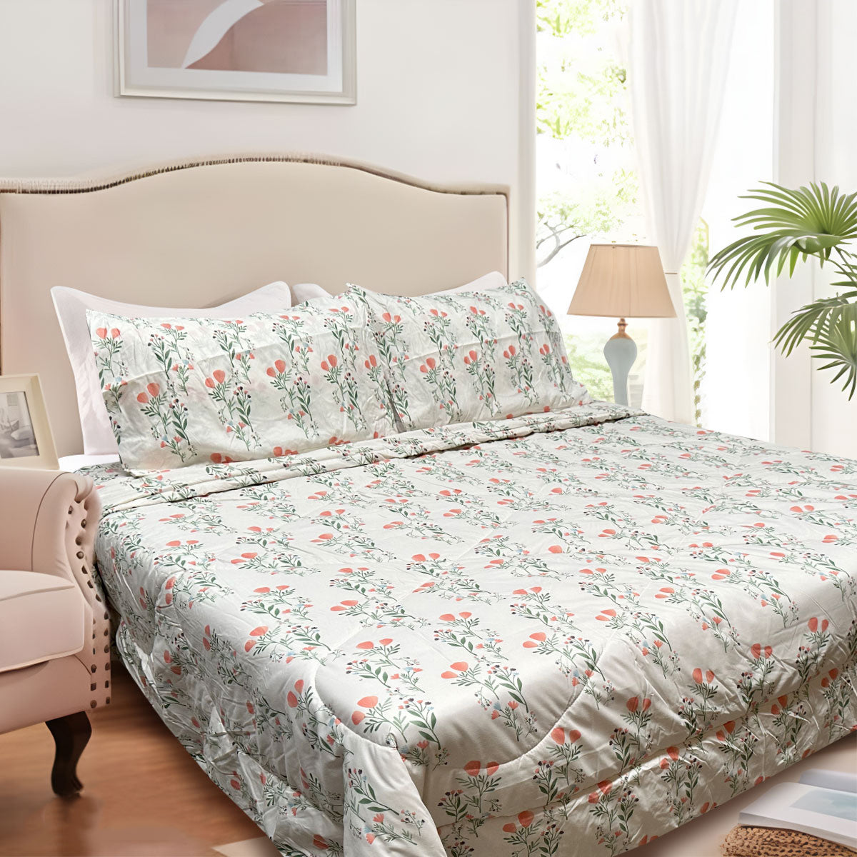Hotel Living Corbett Lightweight Comforter Set – Floral Coral