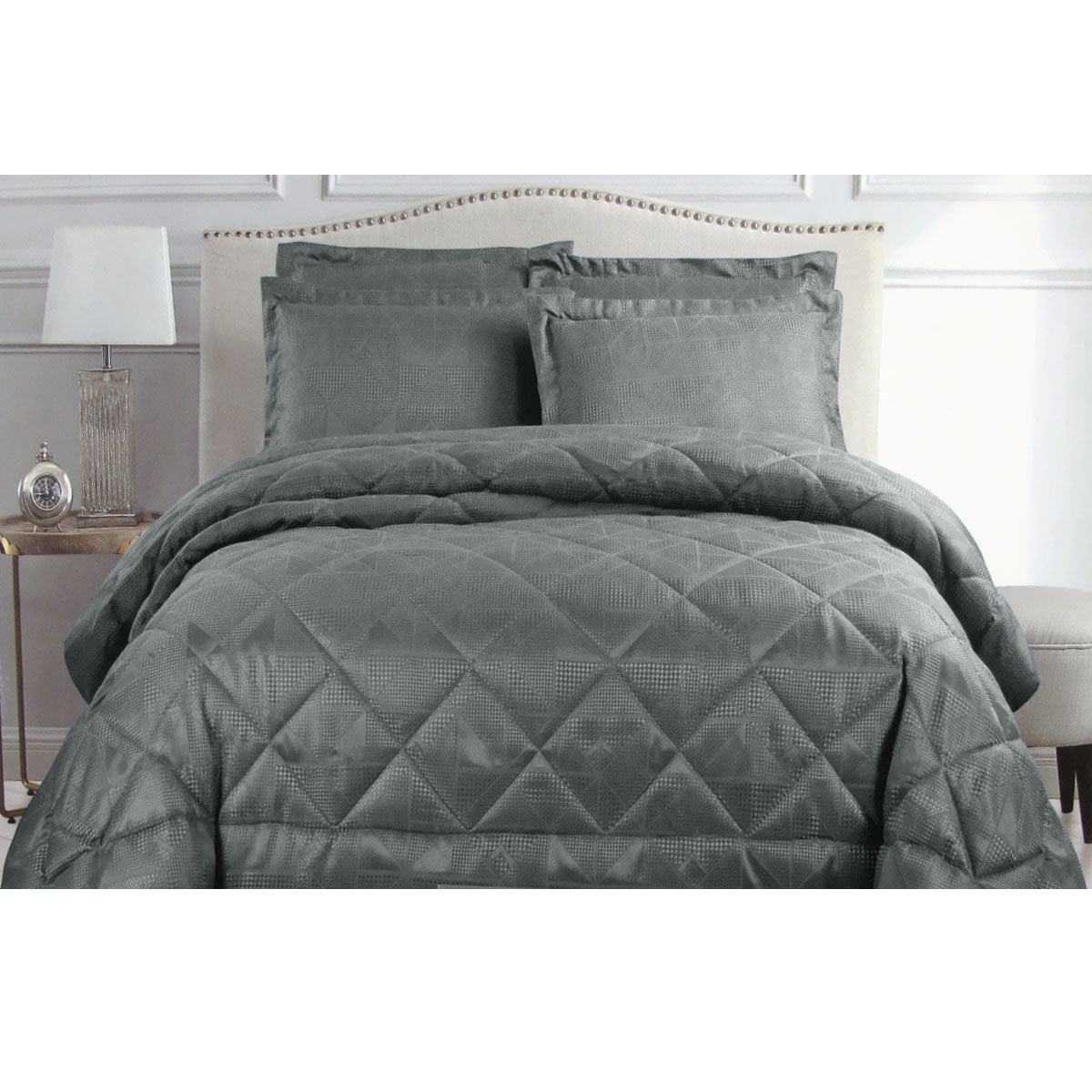 Hotel Living Eli Jacquard 3-Piece Comforter Set – Queen Charcoal