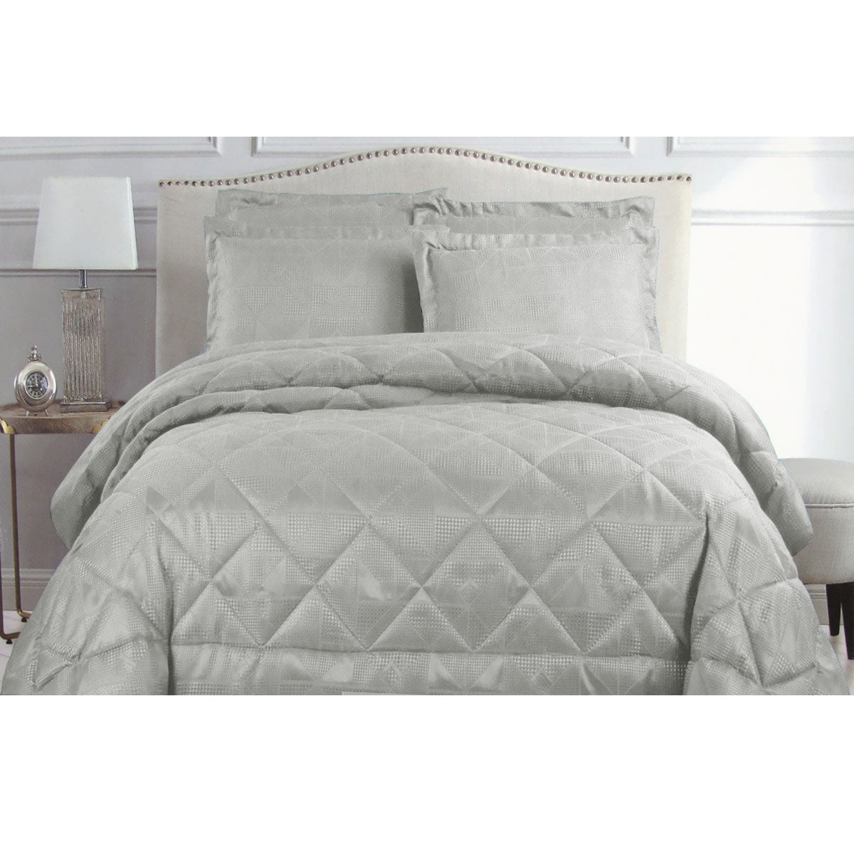 Hotel Living Eli Jacquard 3-Piece Comforter Set – Queen Silver