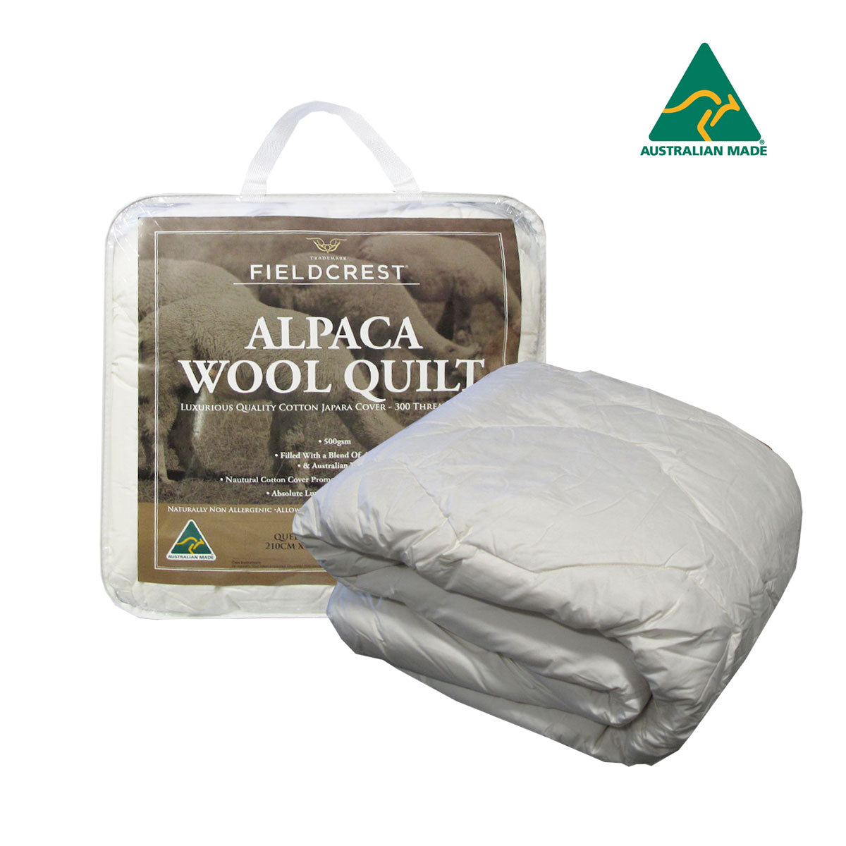 Alpaca-Wool Blend Quilt with Cotton Japara Cover – 500GSM, Queen