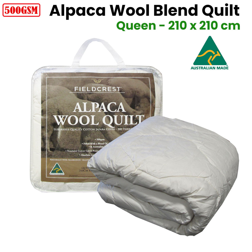 Alpaca-Wool Blend Quilt with Cotton Japara Cover – 500GSM, Queen