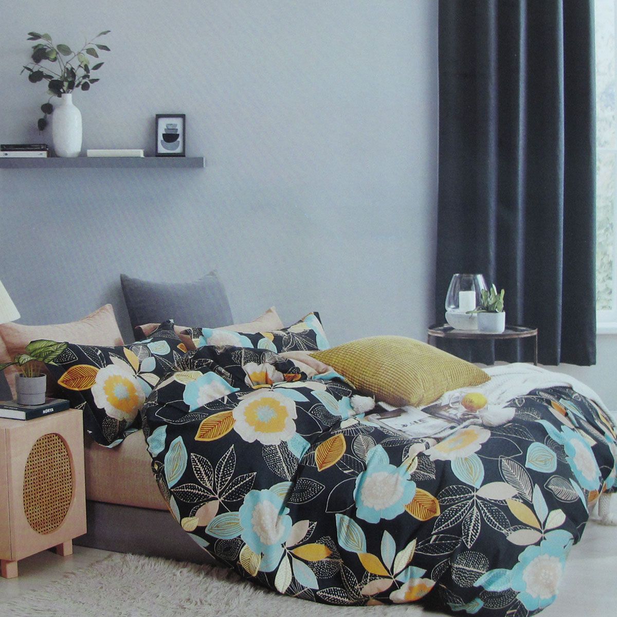 Hana Flower 300TC Reversible Cotton Quilt Cover Set – Double
