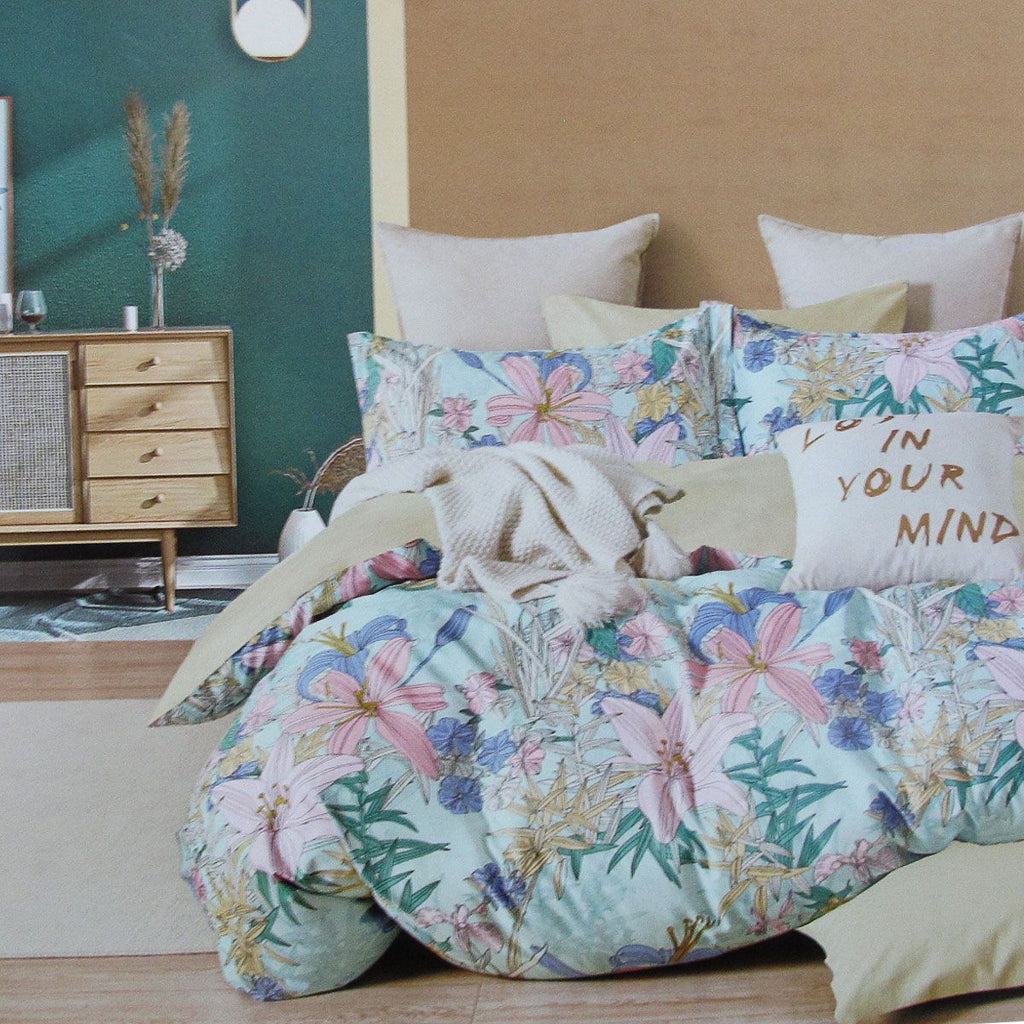 Lily Flowers Reversible Cotton Quilt Cover Set – Queen