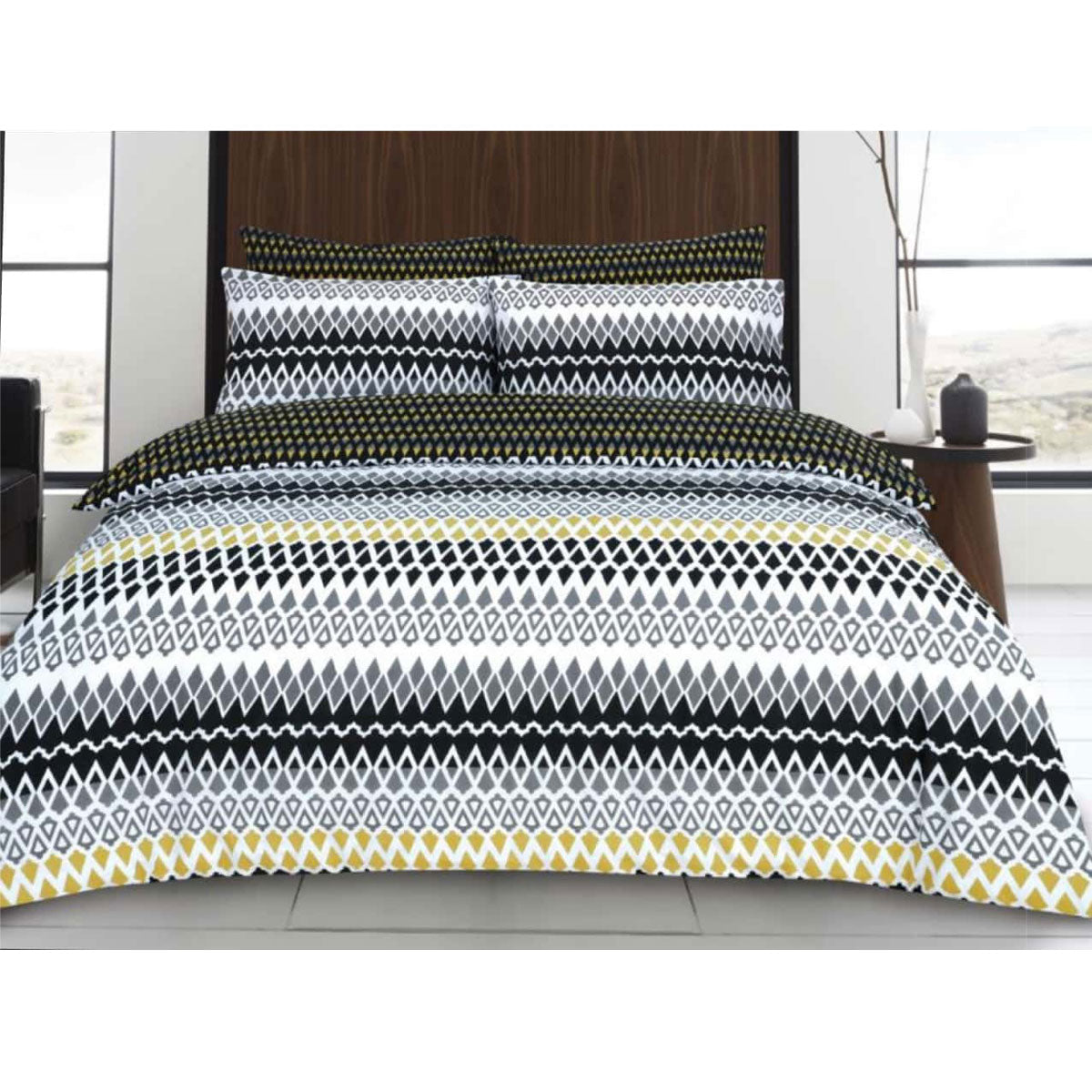 Gene Digital Geometric Quilt Cover Set – Black, King