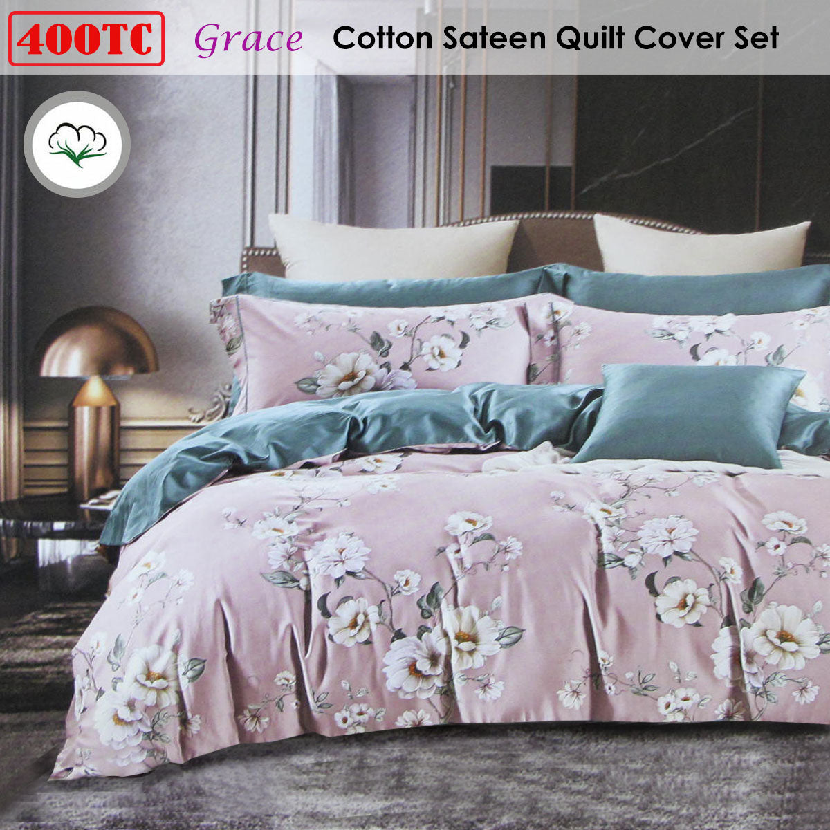 400TC Cotton Sateen Quilt Cover Set – Grace, Queen