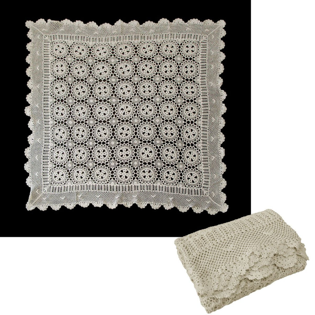 Linen Crochet Cotton Tablecloth – 137 × 137cm