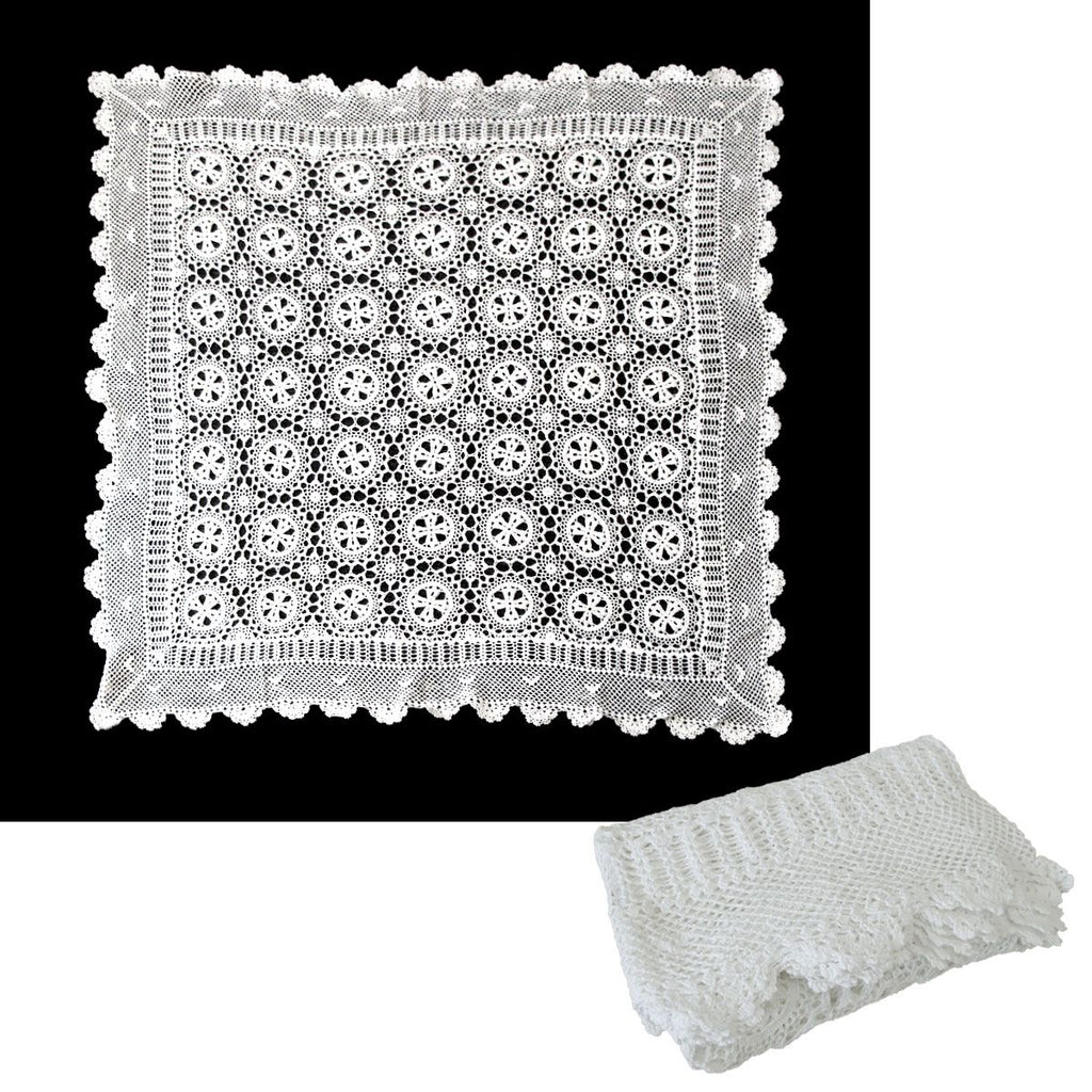 White Crochet Cotton Tablecloth – 137 × 137cm