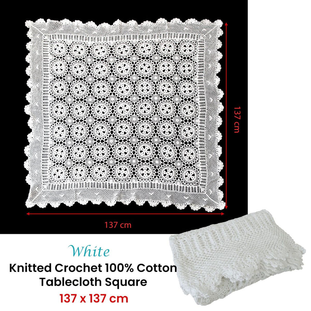 White Crochet Cotton Tablecloth – 137 × 137cm