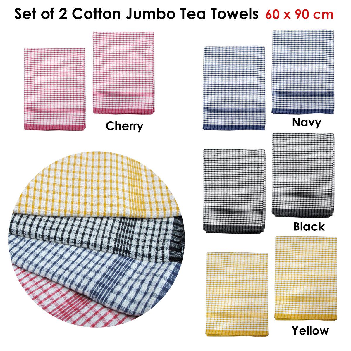 2-Pack Jumbo Cotton Tea Towels – Black