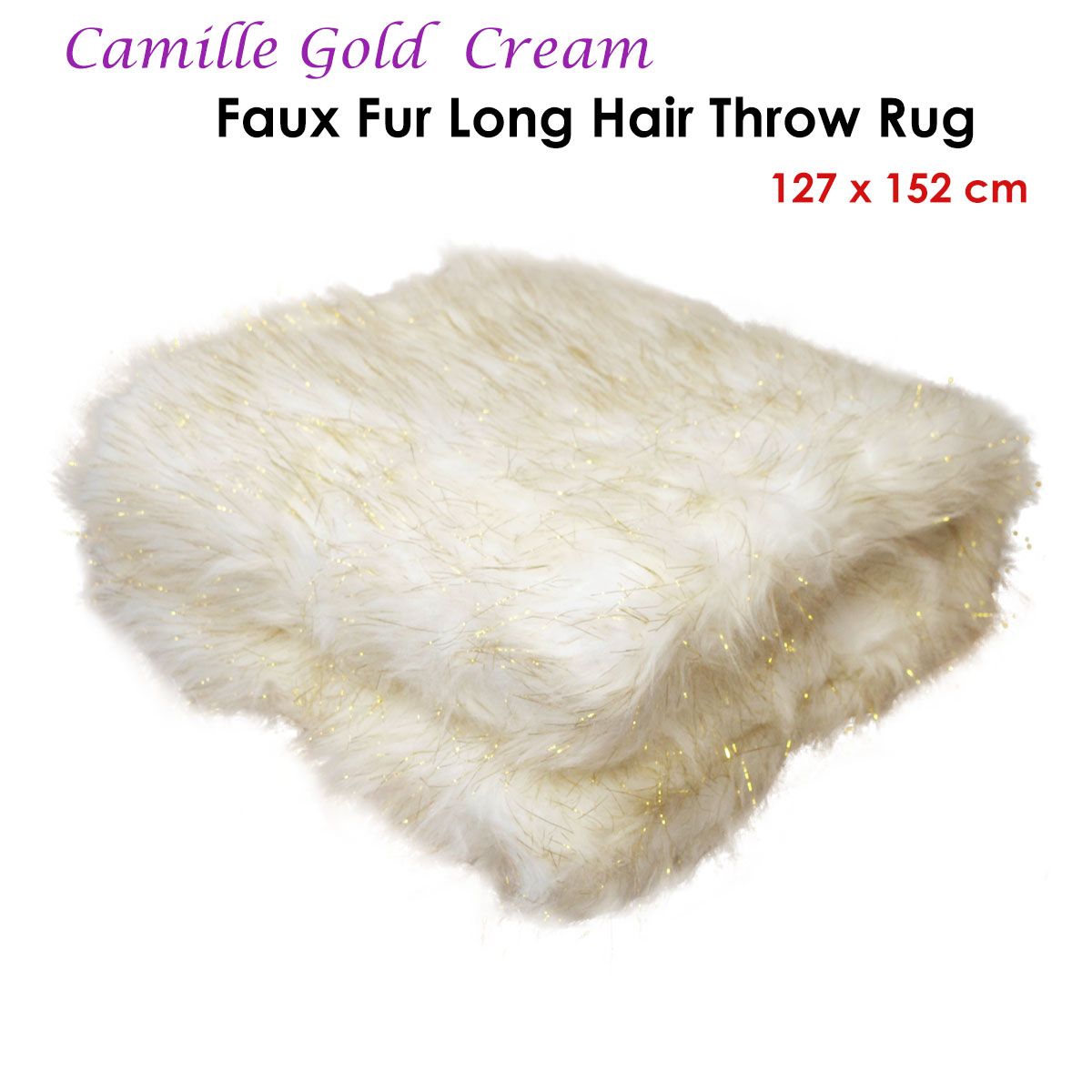 Camille Faux Fur Throw – Gold and Cream, 127 × 152 cm