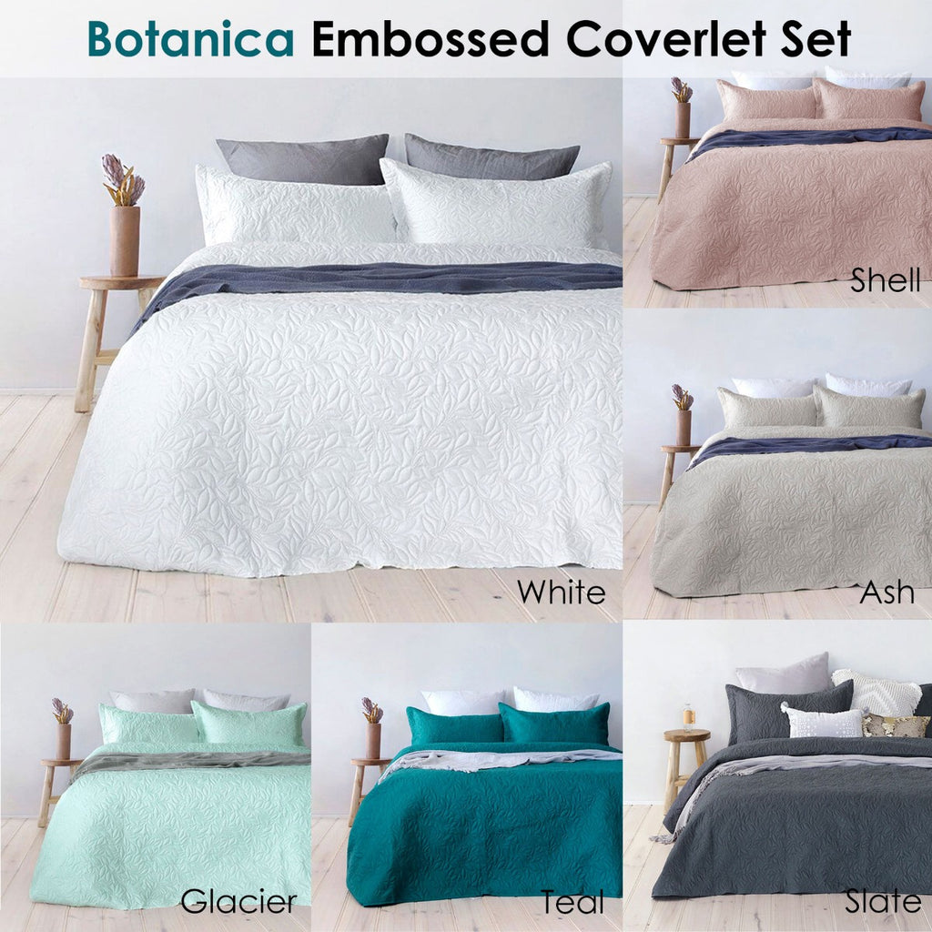Bambury Botanica Embossed Coverlet Set – Glacier, Queen/King