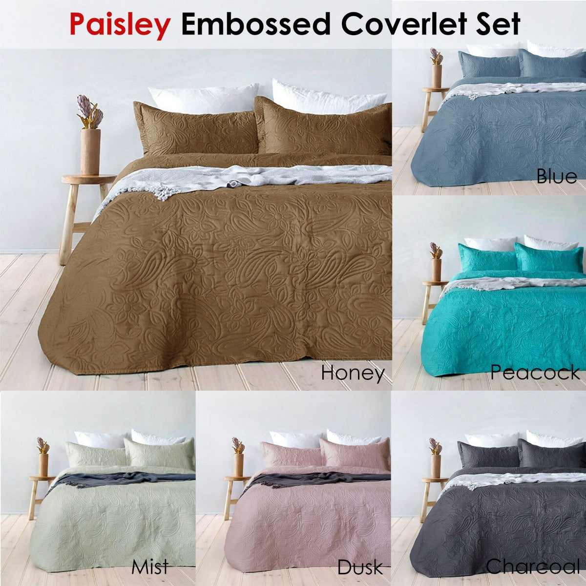 Bambury Paisley Embossed Coverlet Set – Dusk, Queen/King