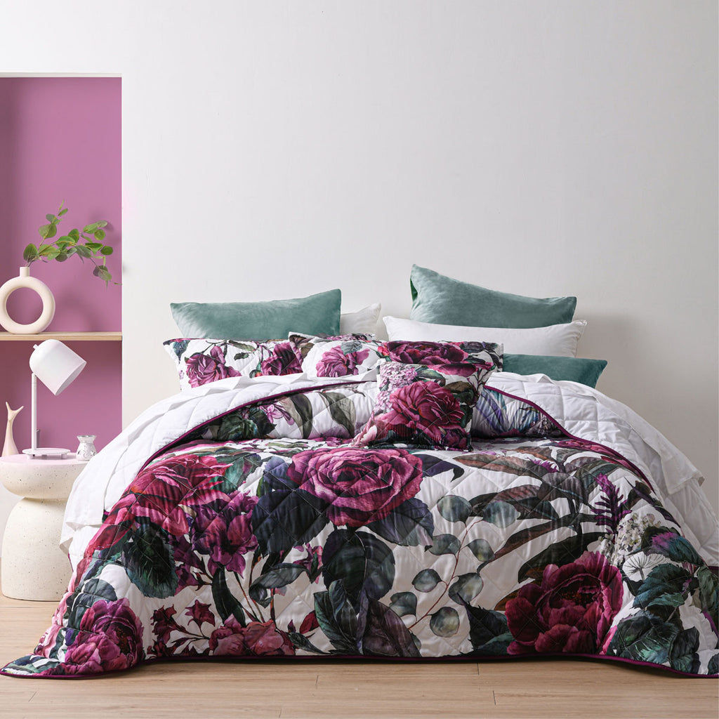 Bianca Abigail Floral Quilted Bedspread Set – Berry, King
