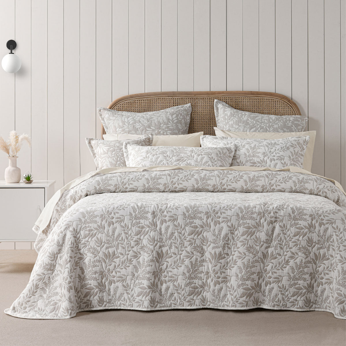 Bianca Amelia Foliage Bedspread Set – Stone, Queen