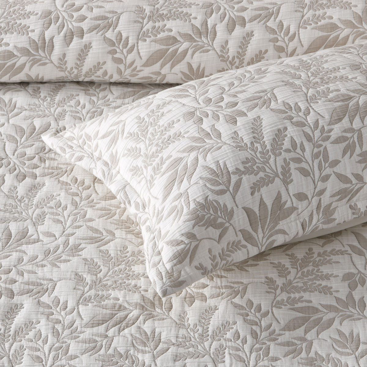 Bianca Amelia Foliage Bedspread Set – Stone, Queen