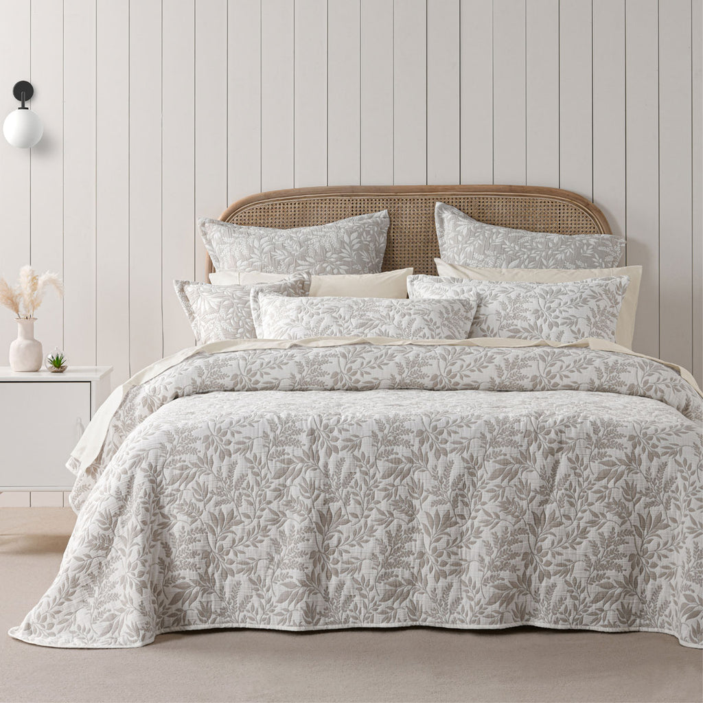 Bianca Amelia Foliage Bedspread Set – Stone, Super King