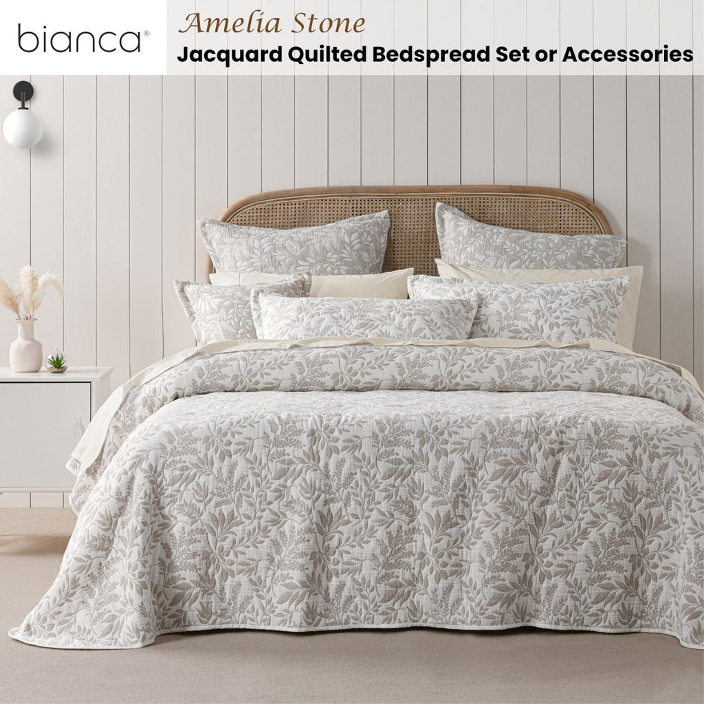 Bianca Amelia Foliage Bedspread Set – Stone, Super King