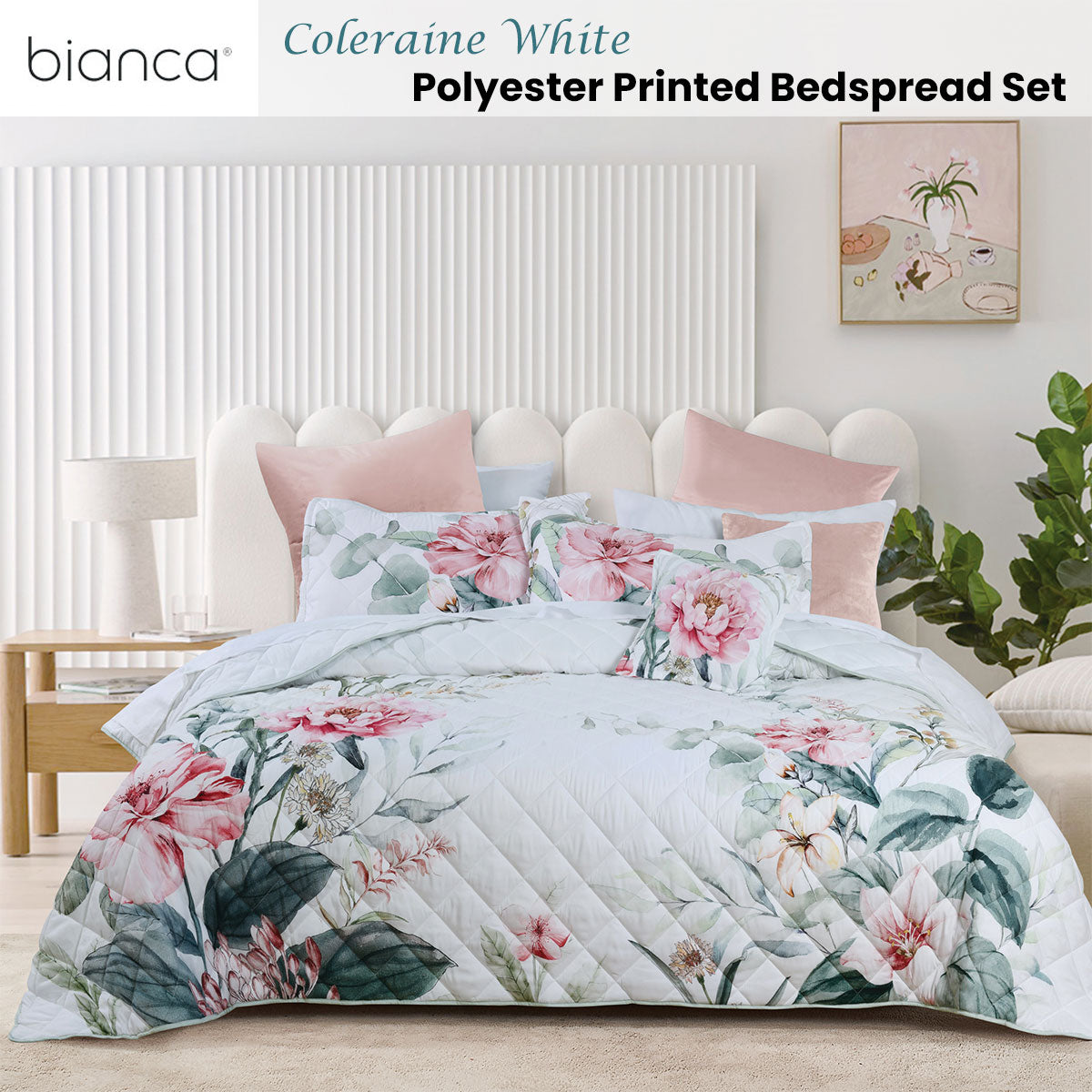 Bianca Coleraine Floral Bedspread Set – White, Queen