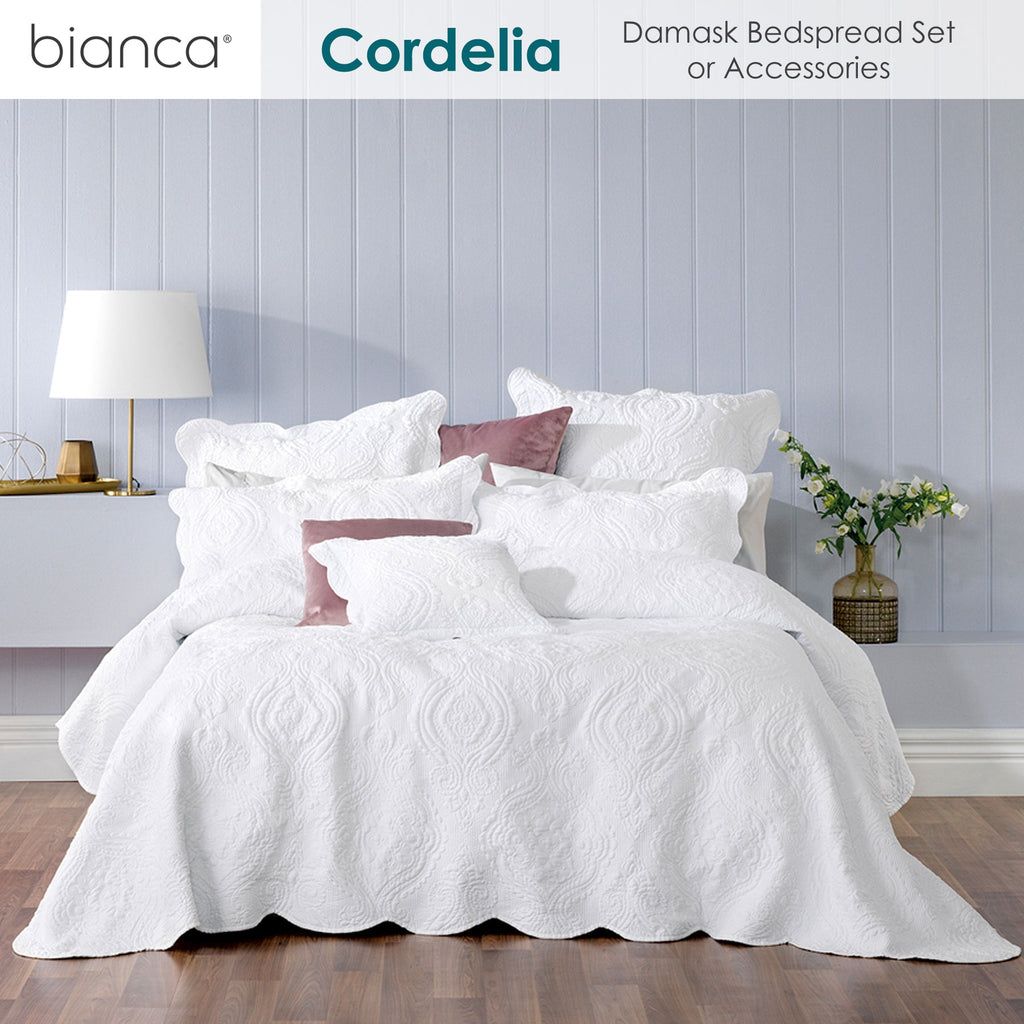 Bianca Elegance Cordelia Damask Bedspread Set – White, Queen