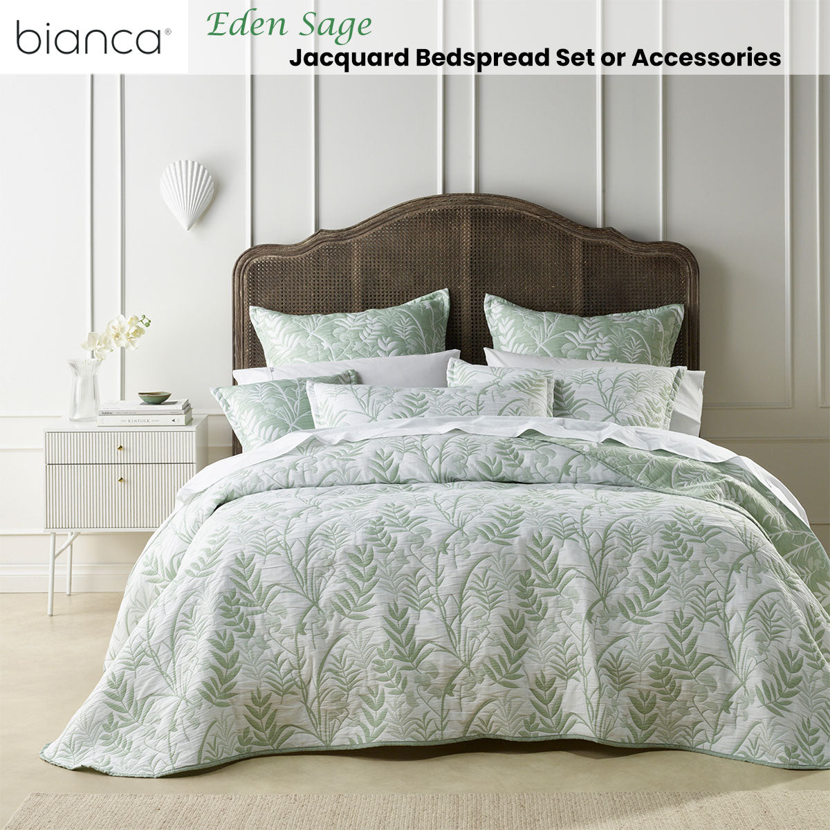 Bianca Eden Jacquard Bedspread Set – Sage, King