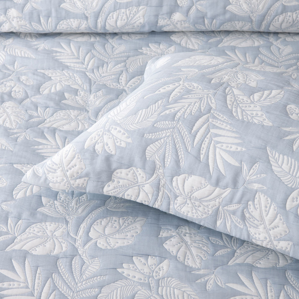 Bianca Laurieton Blue Jacquard Botanical Bedspread Set Double