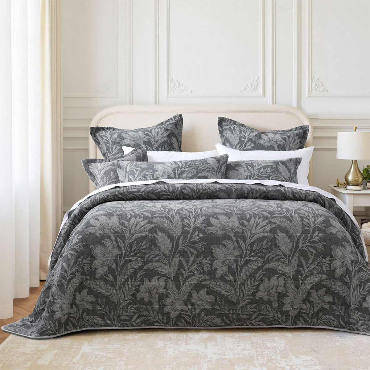 Bianca Maidstone Floral Bedspread Set – Grey, Super King