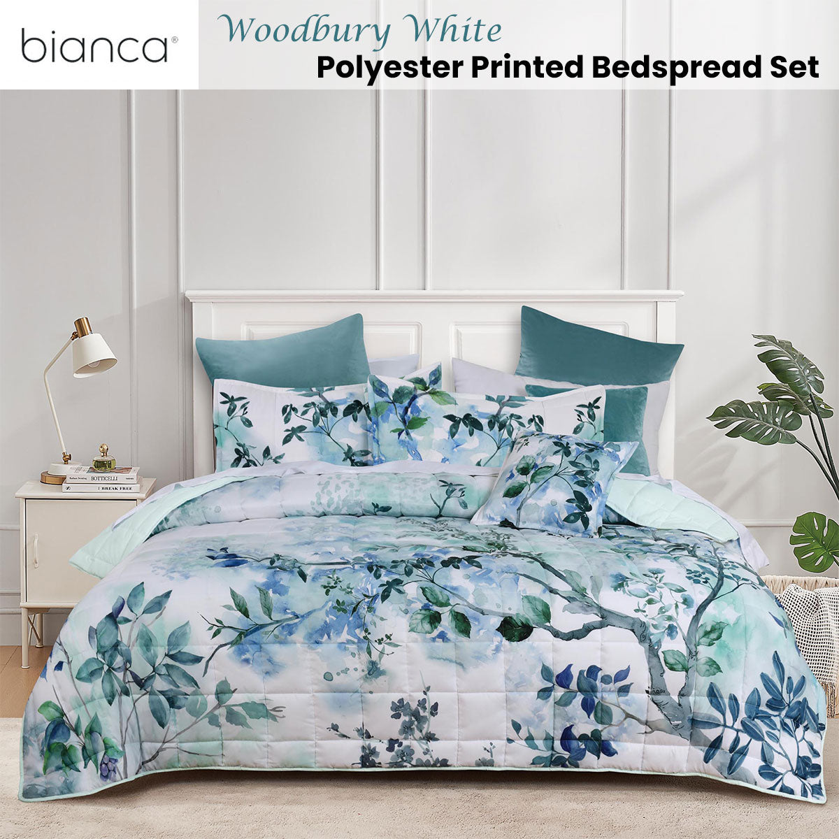 Bianca Woodbury Botanical Bedspread Set – White, Queen