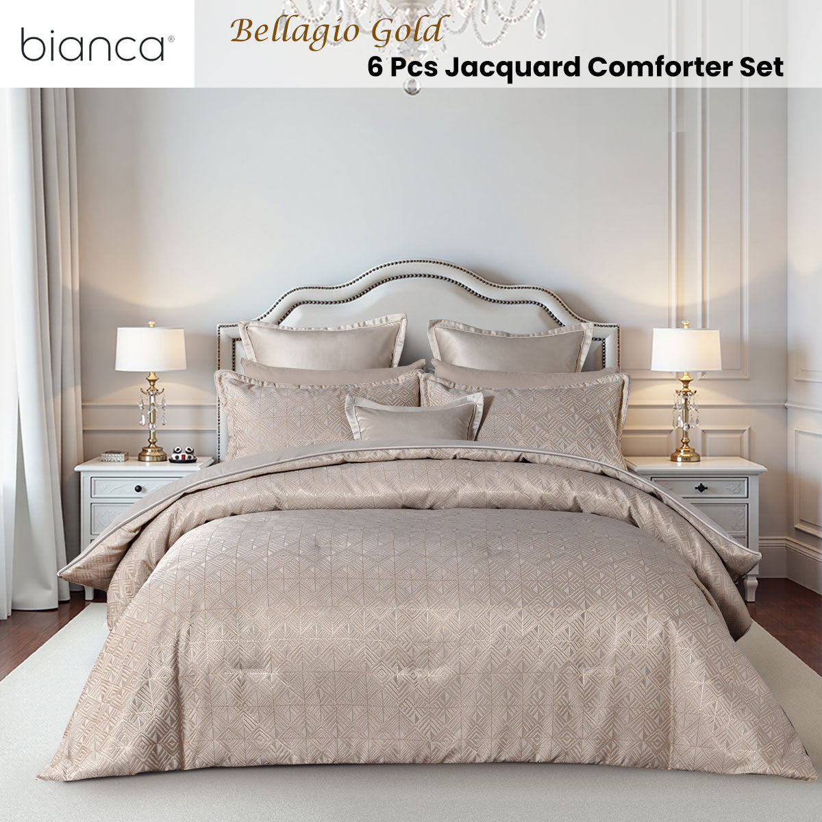 Bianca Bellagio 6-Piece Jacquard Comforter Set – Gold, Super King