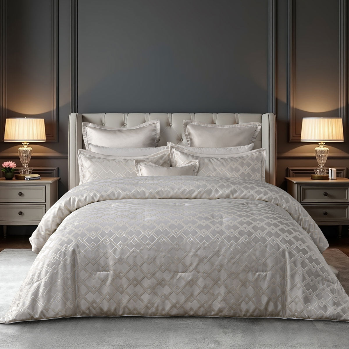 Bianca Firenze 6-Piece Jacquard Comforter Set – Pearl, Super King