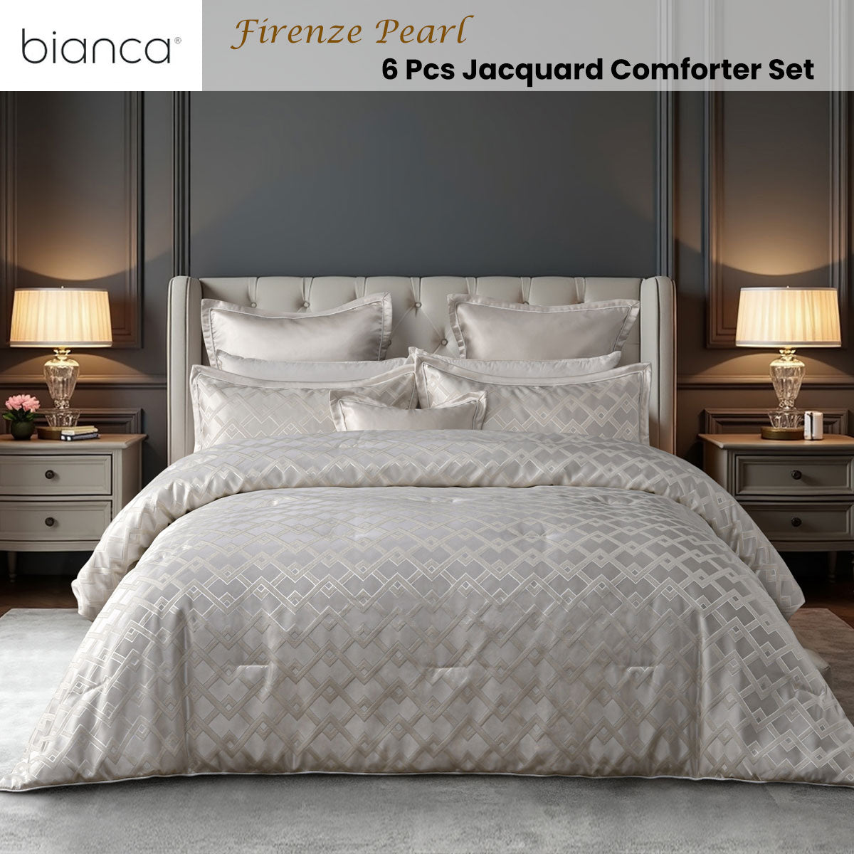 Bianca Firenze 6-Piece Jacquard Comforter Set – Pearl, Super King