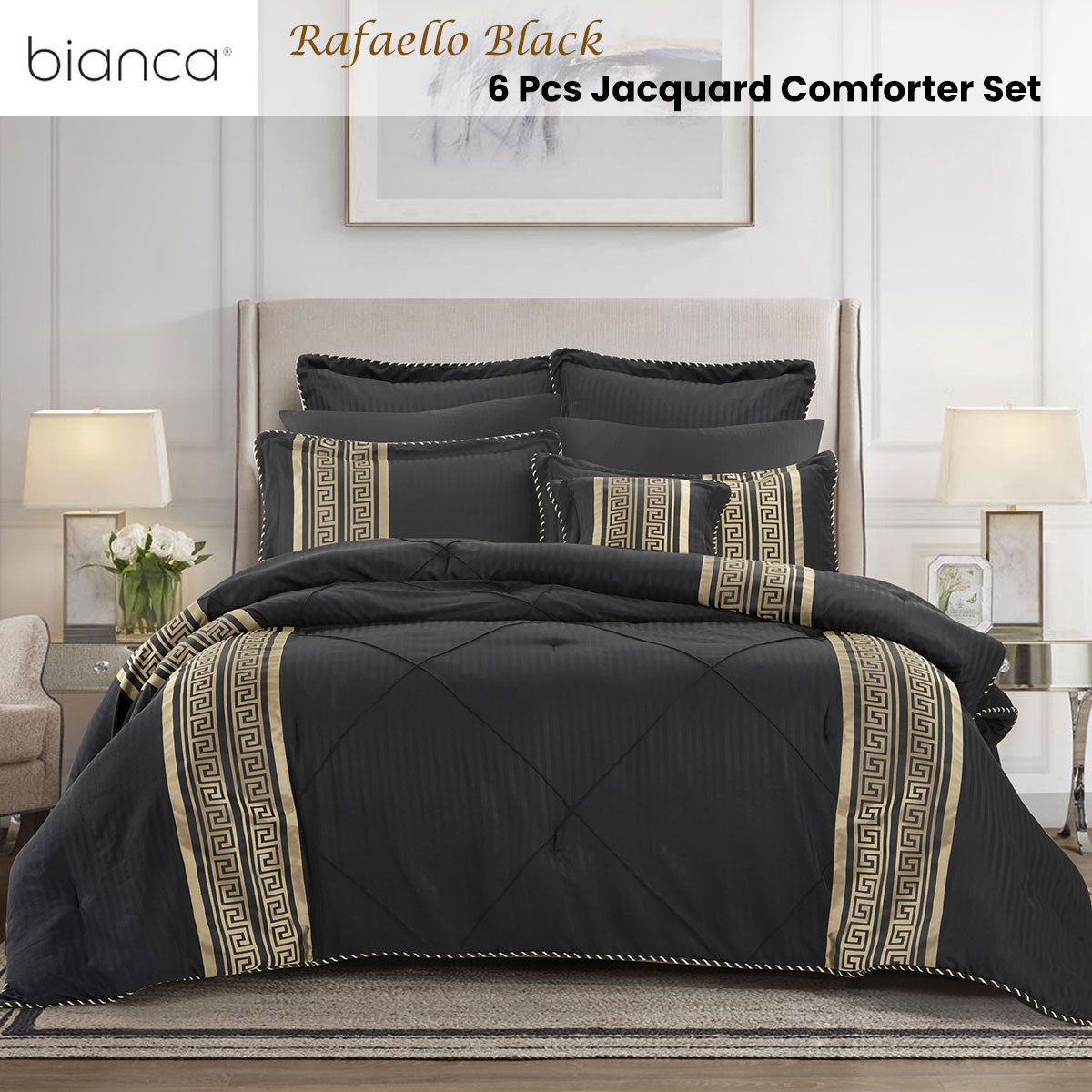 Bianca Raffaello 6-Piece Jacquard Comforter Set – Black, Queen/King
