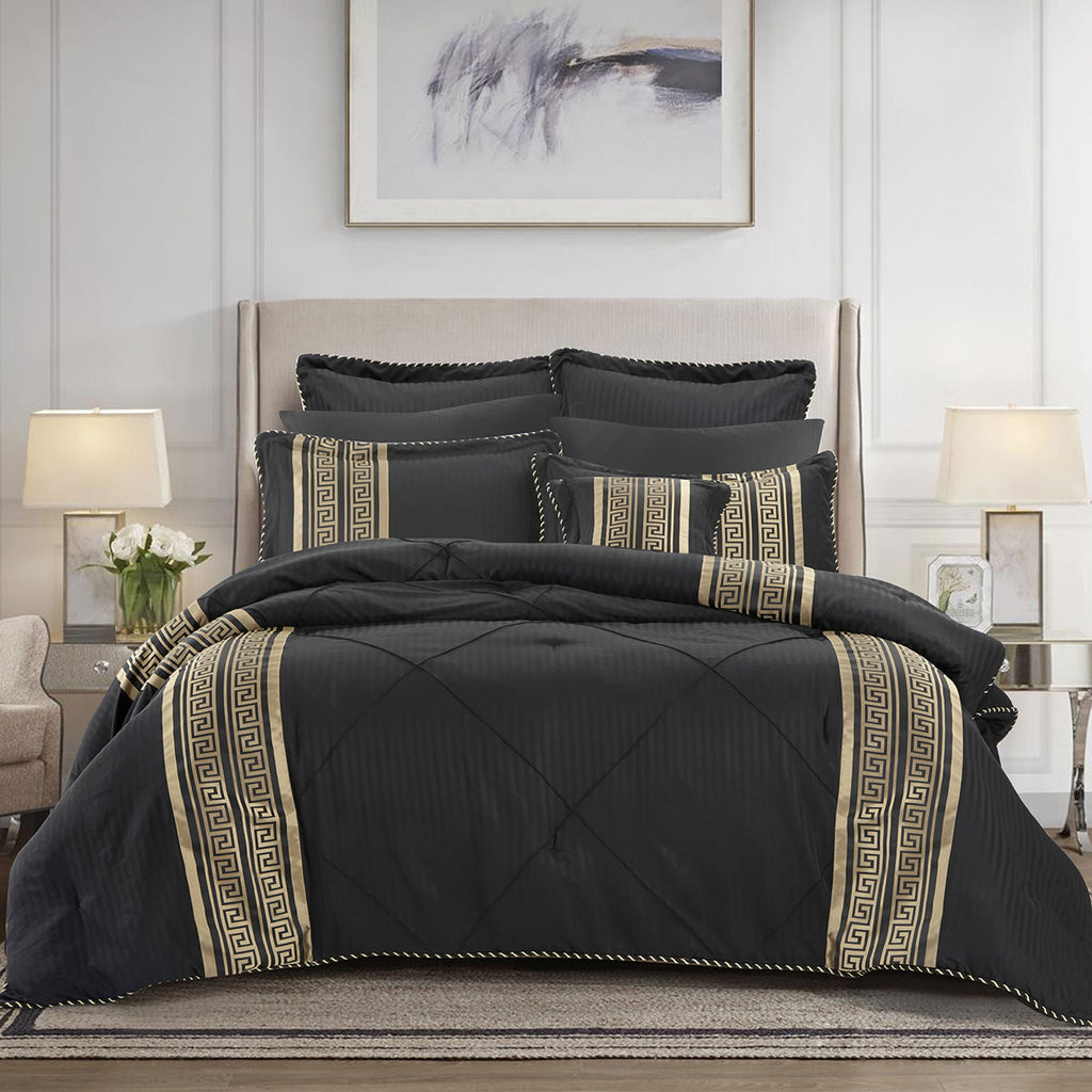 Bianca Raffaello 6-Piece Jacquard Comforter Set – Black, Super King